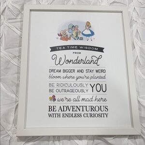 Disney Framed Art with Alice & Wonderland “Tea Time Wisdom” White/Black